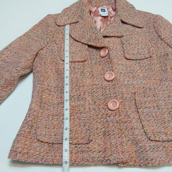Gap Vtg Women Blazer Size 8P 3 Button Tweed Blush Pink Crop Acetate Lining - Picture 6 of 12